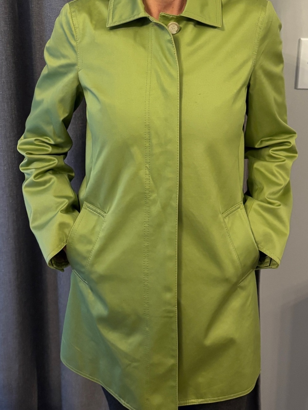 Coach Lime Green Single-Breasted Trench Coat, Size XS